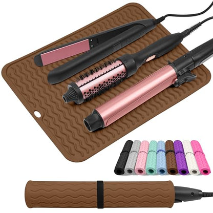 Oversize Silicone Heat Resistant Mat for Hair Tools - color: Brown