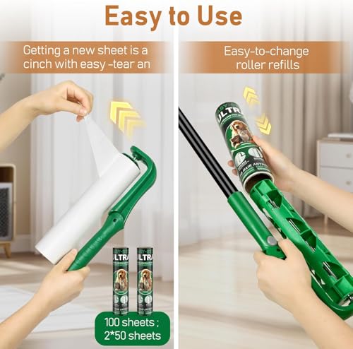 VOUBIEN 10" Large Lint Roller for Pet Hair,Giant Roller for Floor,Carpets - color: Green