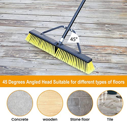 24 Inches Push Broom Outdoor Heavy Duty Broom with 63" Long Handle for Deck Driveway Garage Yard Patio Concrete Floor Cleaning Yellow - color: Yellow 24 Inches Heavy Duty 1 Pack