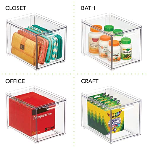 mDesign Kitchen Storage Drawer Box – Plastic Storage Box with Pull-Out Drawer – Pantry, Fridge and Cupboard Storage for Food and Snacks – Pack of 2 – Clear - size: 8 x 6 x 6 (Pack of 2)