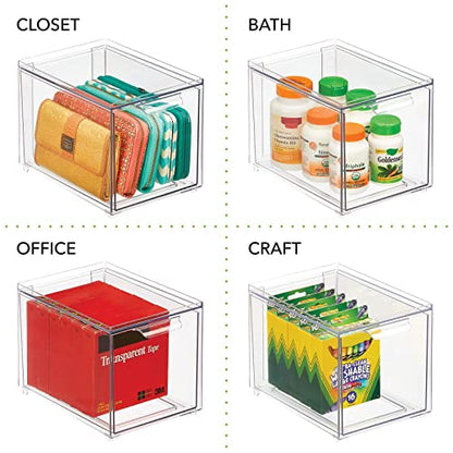 mDesign Kitchen Storage Drawer Box – Plastic Storage Box with Pull-Out Drawer – Pantry, Fridge and Cupboard Storage for Food and Snacks – Pack of 2 – Clear - size: 8 x 6 x 6 (Pack of 2)