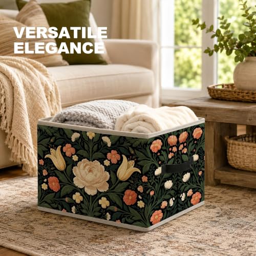 Vintage Dark Peony Floral Fabric Storage Basket Hampers - color: Color-9