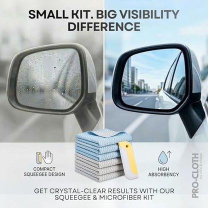 PRO-CLOTH Window & Glass Cleaning Cloths (6-Pack, 12 x 16") – Premium Honeycomb Microfiber Cloths for Windows, Mirrors, Car Glass & Screens, Water Only, Lint-Free, Streak-Free + Mini Silicone Squeegee