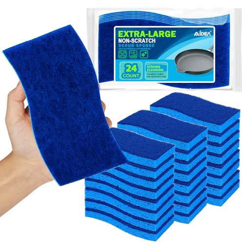 AIDEA XL Sponges Kitchen 24Count, Non-Scratch Scrub Sponges for Dishes - color: Blue-extra Large
