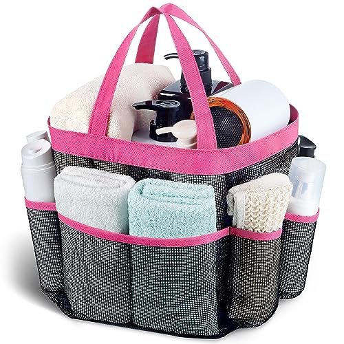 Mesh Shower Caddy Portable - 9 Pockets, Shower Bag for Dorm Room Camping - color: Rose