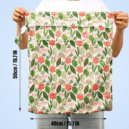 2pcs Travel Waterproof Laundry Bag, Cloth Diaper Wet Dry Bags with Handle & 2 Zipper Pockets, Reusable Washable Dirty Clothes Bag for Baby Adult Travelling Hanging, Bathing Beach Pool Daycare - color: Flowers & Plants