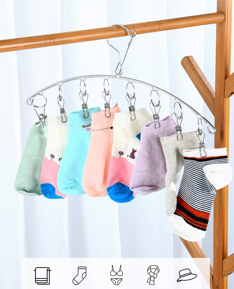 Windproof Laundry Hanger with 10 Clips Stainless Steel Clothes Drying Rack Outdoor Underwear Socks Herb Dryer Pack 2 - color: 10 Clips Metal Drying Rack 2pcs
