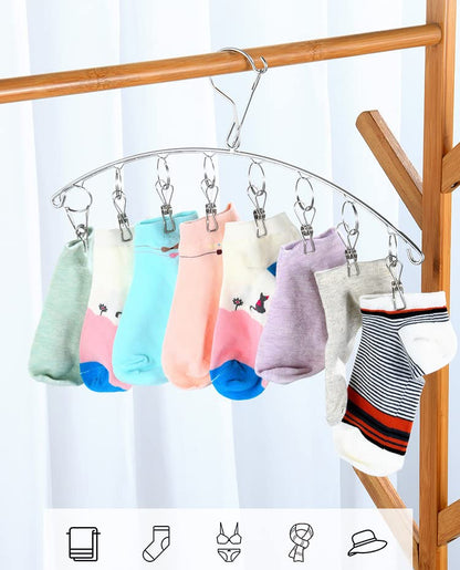 Windproof Laundry Hanger with 10 Clips Stainless Steel Clothes Drying Rack Outdoor Underwear Socks Herb Dryer Pack 2 - color: 10 Clips Metal Drying Rack 2pcs