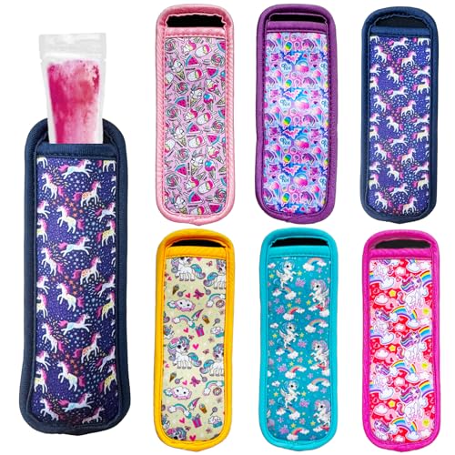 6-Piece Ice Pop Neoprene Insulator Sleeves, Kids' Multicolor Ice Sleeves Holder Bags, Reusable Popsicle Covers - color: Unicorn Wonder