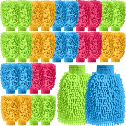 24 Pack Car Wash Mitts Bulk Microfiber Wash Mitts, 4 Colors - color: 4 Colors