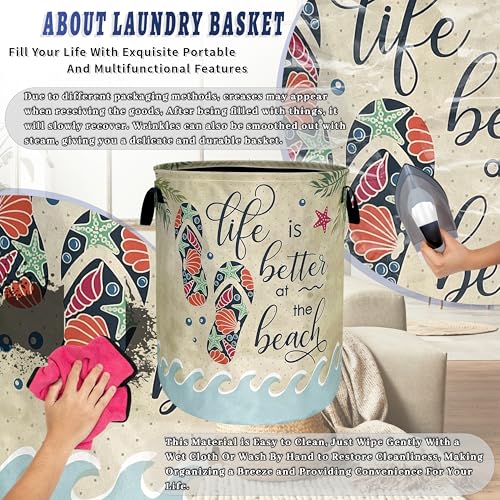 Funny Beach Laundry Basket Oxford Cloth Foldable Hamper 18.9x16.5 Inch - color: Funny The Beach