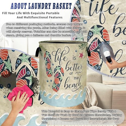 Funny Beach Laundry Basket Oxford Cloth Foldable Hamper 18.9x16.5 Inch - color: Funny The Beach