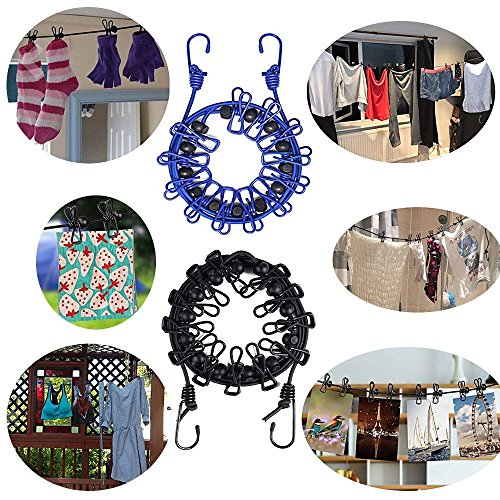 Portablel Clothesline Retractable Clothesline,Clothesline Outdoor & Indoor Laundry Line Windproof Washing Line with Anti-Skid 12pcs Clothespins Black - size: Black
