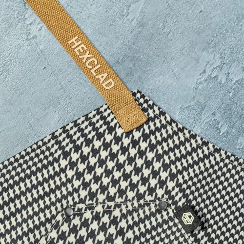 HexClad Eco Modern Chef Apron for Cooking and Grilling, Professional HexTwill Fabric Aprons with Pockets - color: Houndstooth-onyx