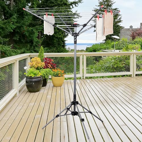 STO STO Portable Umbrella Clothesline, 82 Feet Rotary Drying Rack with Adjustable Height, Freestanding Laundry Line for Backyard, Patio, Balcony & Camping, Easy Setup with Carry Bag, No Tools Required - size: 82 Feet