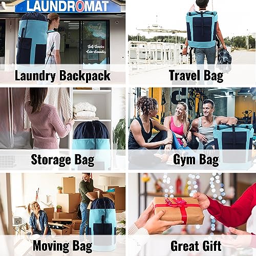 Laundry Bag Backpack 125L Extra Large, Heavy Duty 900D Coated Oxford Fabric, 3 Pockets Durable Travel Laundry Bags with Soft Padded Shoulder Straps for College Dorm, Apartment, Laundromat (Teal) - color: Teal