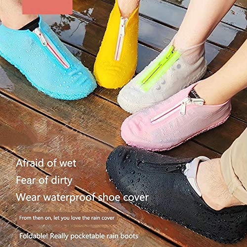 Shiwely Waterproof Shoe Covers, Silicone Reusable Shoe Cover Non-slip Durable Zipper Elastic Rain Cover Protection for Men Women (M (Women 5-7, Men 5-6), Pink) - color: Pink, size: M (Women 5-7, Men 5-6)