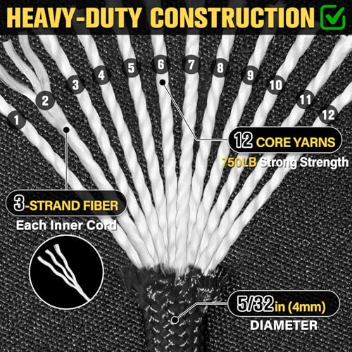 Paracord Rope 750 lb - 1000ft / 500ft / 200ft / 100ft 5/32" Parachute Cord 4MM 12-Strand para Cord - Heavy Duty Spool String for Survival,Camping Gear, Survival Bracelet, Clothesline - color: Black, size: 100ft