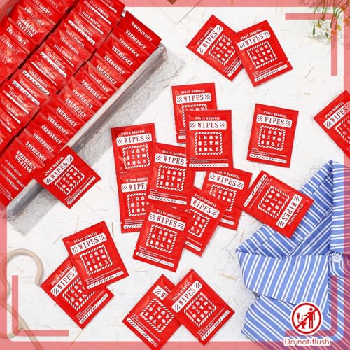 Timgle 200 Pcs Instant Stain Remover Wipes, Individually Wrapped,Red - color: Red