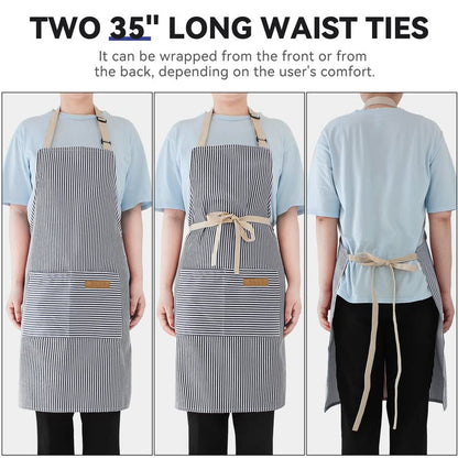 NLUS 2 Pack Kitchen Cooking Aprons, Adjustable Bib Soft Chef Apron with 2 Pockets for Men Women (Blue Pinstripes/Pink Pinstripes) - color: Blue Pinstripes/Pink Pinstripes