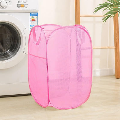Pop Up Laundry Hamper Reinforced Collapsible Laundry Basket Foldable Clothes Hamper for Home, Dorm Room, Travel, Cruise, Pink - color: Pink
