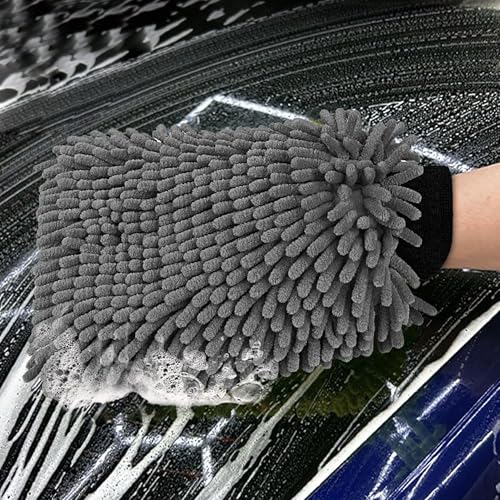 Gray Microfiber Car Wash Glove – Chenille Scratch-Free Cleaning Mitt for Auto Glass & Interior, Wet & Dry Use - color: Gray