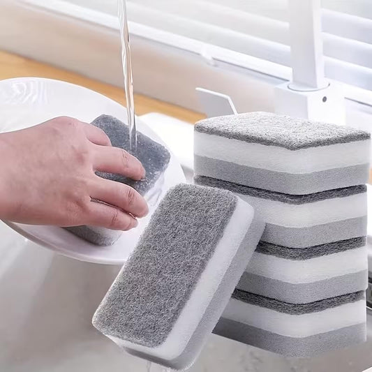 5Pcs Sponge for Washing Dishes Cleaning scrubbing Cloth Double-Sided Magic Wipe Kitchen Pot Brush - color: Gray