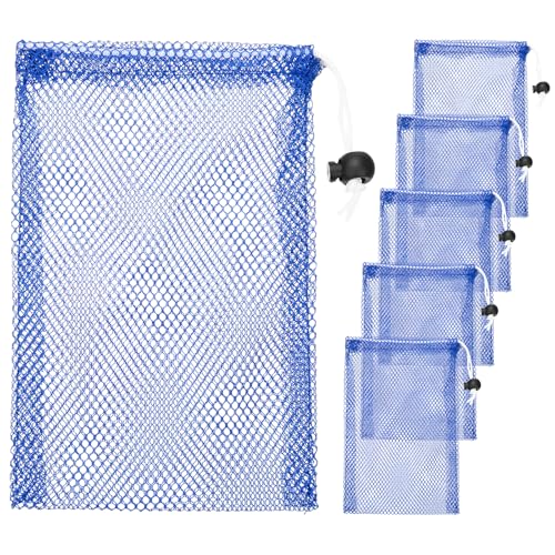 6 x 8 in Small Mesh Laundry Bags with Drawstring [6PCS] - Durable Mesh Bags with Cord Lock for Laundry & Soap &Small Balls - [Blue] - color: Blue