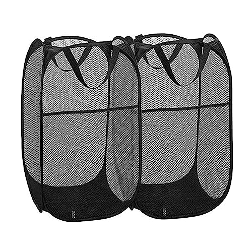 2 Pack Pop Up Laundry Hampers, Collapsible Mesh Laundry Basket Black - color: Black