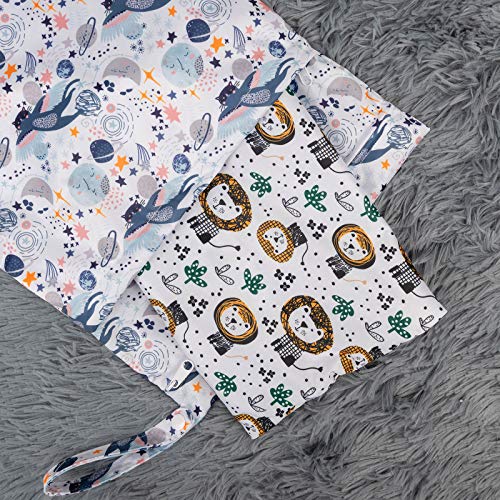 ALVA 2pcs Cloth Diaper Wet Dry Bags Waterproof Reusable with Two Zippered Pockets Travel Beach Pool Daycare Soiled Baby Items Yoga Gym Bag for Swimsuits or Wet Clothes - color: Cartoon tiger and flying cat