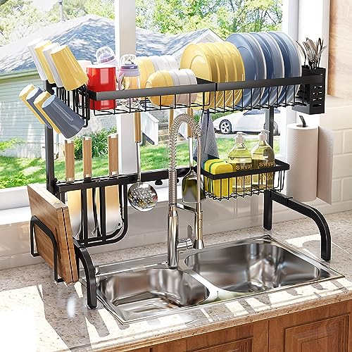 Over The Sink Dish Drying Rack, Adjustable 25.5-33.5 in, 2-Tier, Black - color: Black