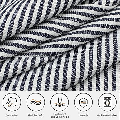 NLUS 2 Pcs Kitchen Cooking Aprons, Poly/Cotton Blend Adjustable Soft Bib Stripe Aprons with 2 Pockets for Women Men Chef (Blue Pinstripes/Black Stripes) - color: Denim Blue/Black