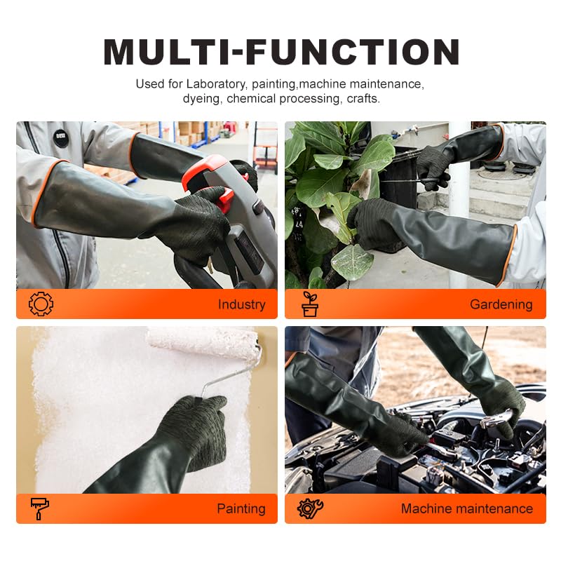 North Tower Heavy Duty Rubber Gloves, Industrial Gloves,Black （18in,1 pair） - size: 18“