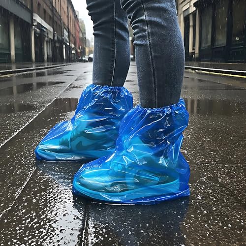 10 Pairs Disposable Waterproof Shoe Covers for Rain - Plastic Rain Shoe Covers - Non-Slip Indoor Outdoor Rain Cover for Shoes,Plastic Overshoes for Men Women -Water Proof Boot Protector – Blue-L - color: L（women 9-13, Men 7.5-11)-blue