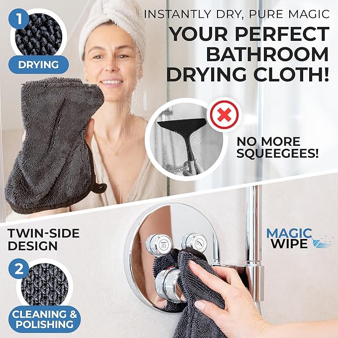 MagicWipe® Microfibre Cloth - 2 Pack 30 x 40 cm Dual Sided Cleaning Cloth - 600 GSM All Purpose Streak Free Diamond Wave Polishing Cloth for Kitchen Worktops, Glass, Mirrors, Bathrooms, Car - color: Black 30x40cm