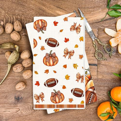 Fall Kitchen Towels Set of 4, Autumn Pumpkin Football Hand Towel