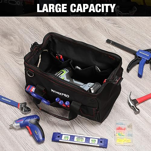 WORKPRO 14-inch Tool Bag, Multi-pocket Tool Organizer with Adjustable Shoulder Strap, W081021A , black - size: 14 inches