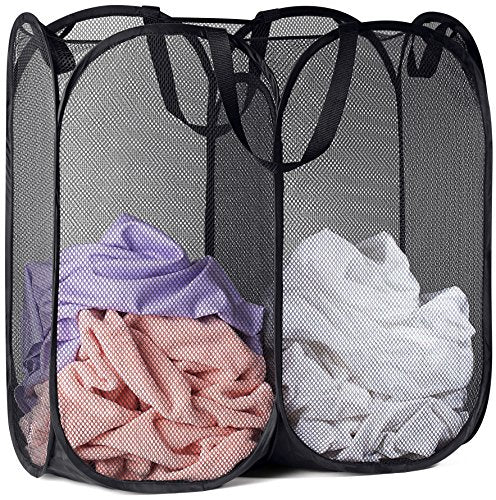 Handy Laundry Double Pop Up Laundry Hamper, 2 Section Mesh, Black - color: Black