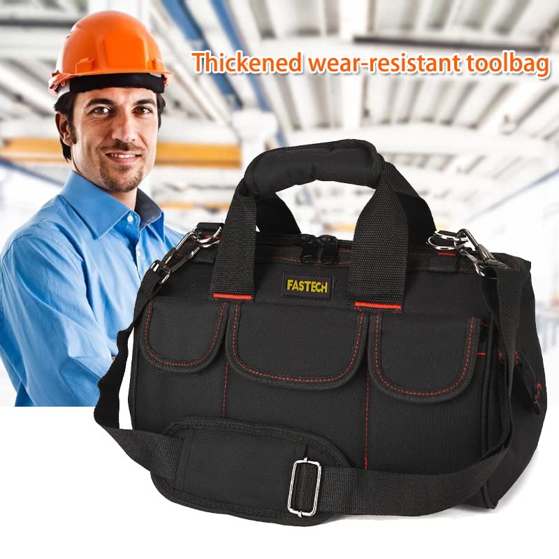 FASTECH 17-inch Heavy Duty Tote Bag With Wide Mouth For Tool Storage, Carrier and Organizer,Tools Bag for Men, Wide Mouth Tool Bag With Inside Pockets (17 Inch) - size: 17IN STANDARD