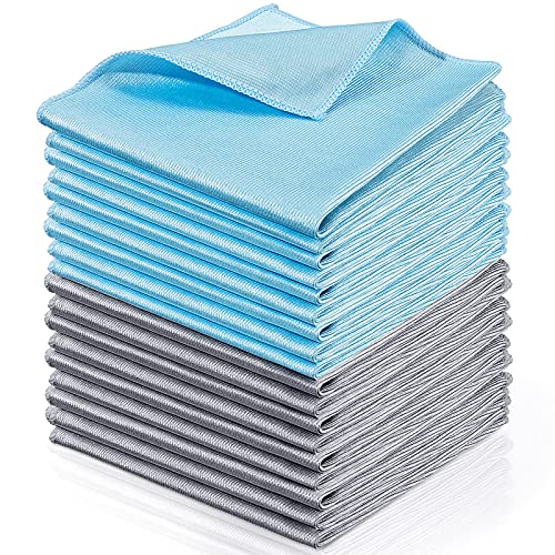 Tatuo 18 Pcs Microfiber Glass Cleaning Cloth,16 x 16 Inch,Blue Gray - color: Blue Gray