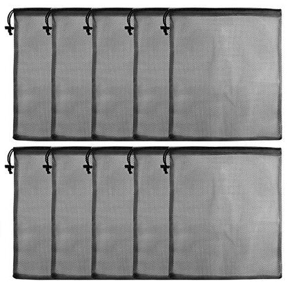 KUUQA 10 Pcs Mesh Drawstring Bag, Black, 13"x15.5" - color: Black, size: 13"x15.5"