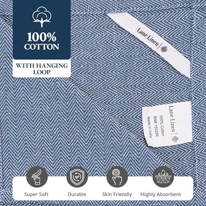LANE LINEN Kitchen Towel Set 100% Cotton Absorbent Lint-Free 12 Pack - color: 01: Blue Chambray, size: 12 Pack
