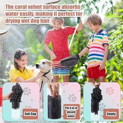 Teenyyou 2 Pcs Dog Towel Chenille Microfiber Pet Grooming Gloves,Grey - color: Grey