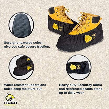Premium Reusable Shoe Covers Slip-on Washable Work Boot Black Protectors - size: Large