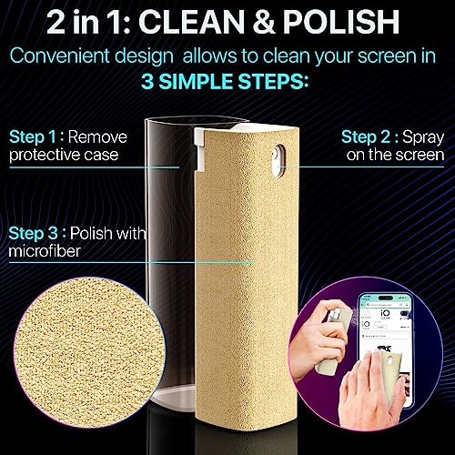 iO CLEAN Mini Screen Cleaner Spray, 2-in-1 Touchscreen Mist Cleaner, Gray - color: Grey