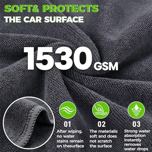 3-Piece Car Wash Kit: 2 Scratch-Free Chenille Microfiber Wash Mitts + 1 Large 400GSM Drying Towel, Lint-Free Auto Cleaning Set for Cars Trucks SUVs RVs