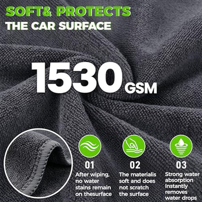 3-Piece Car Wash Kit: 2 Scratch-Free Chenille Microfiber Wash Mitts + 1 Large 400GSM Drying Towel, Lint-Free Auto Cleaning Set for Cars Trucks SUVs RVs