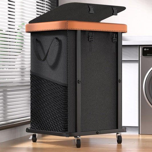 Laundry Hamper with Wheels,150L Leather Patchwork Clothes Hamper Black - color: Black, size: 1 Section-150L