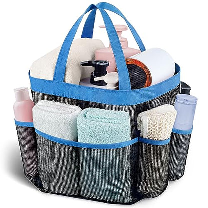 Mesh Shower Caddy Portable - 9 Pockets, Shower Bag for Dorm Room Camping - color: Blue