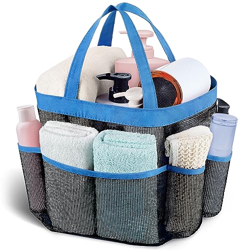 Mesh Shower Caddy Portable - 9 Pockets, Shower Bag for Dorm Room Camping - color: Blue